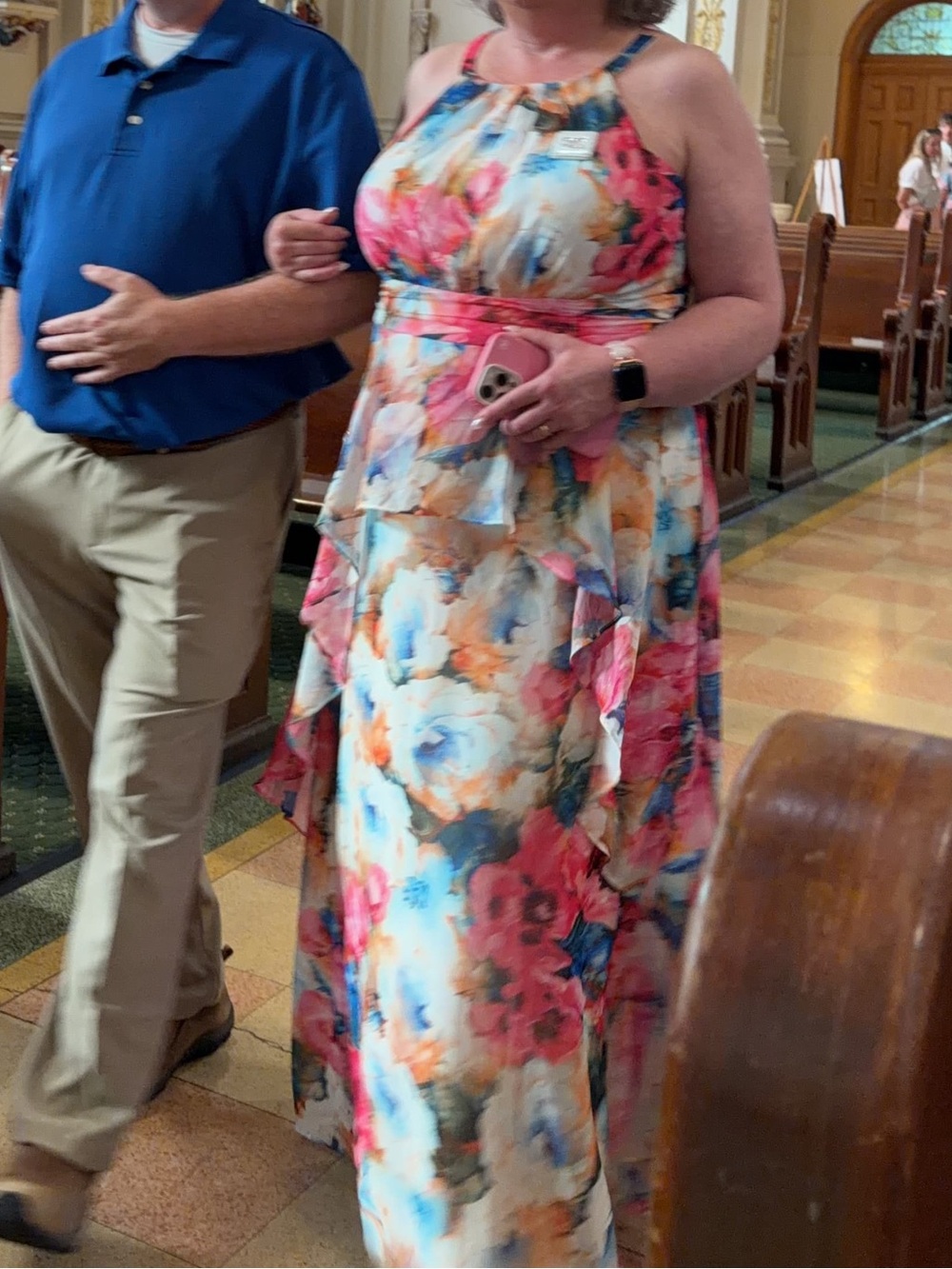 NWT - R&M Richards Pink Multi Floral Chiffon Halter Maxi Dress - Picture 4 of 4